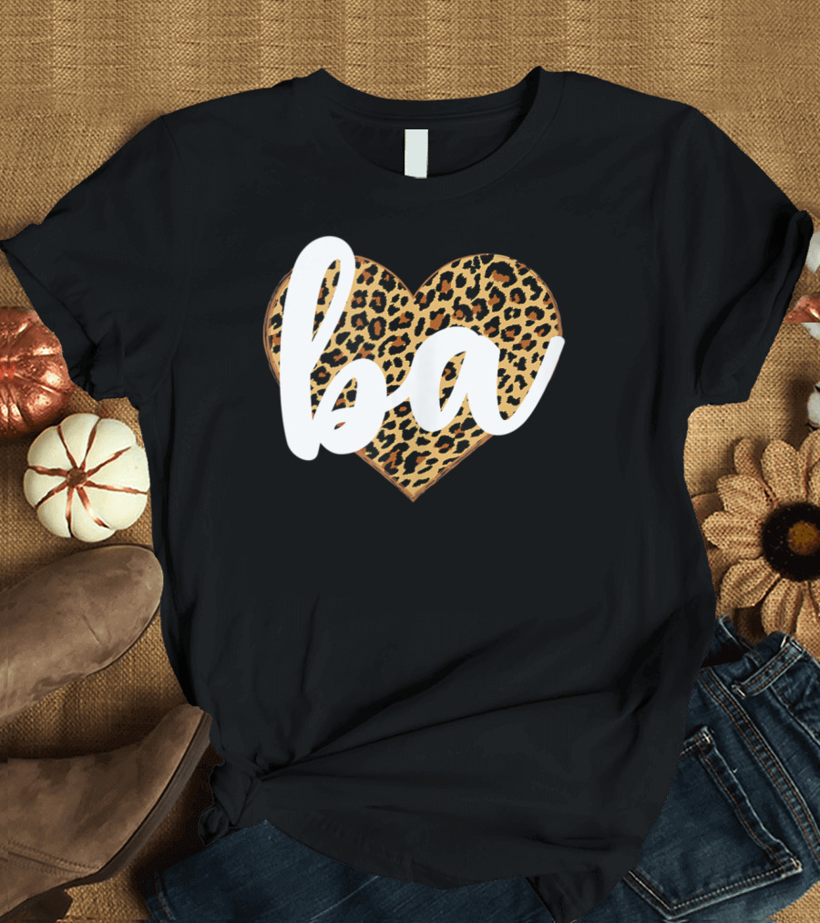 Ba Script Leopard Print Heart T-Shirt