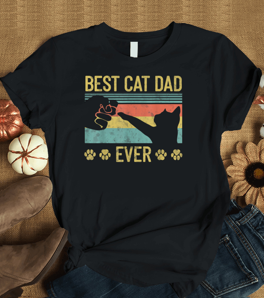 Best Cat Dad Ever Vintage Cat Paw T-Shirt