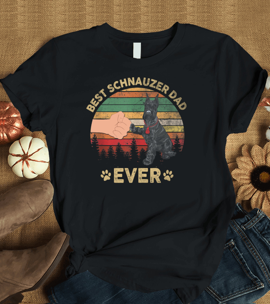 Best Schnauzer Dad Ever Vintage Fist Bump Paw Prints T-Shirt