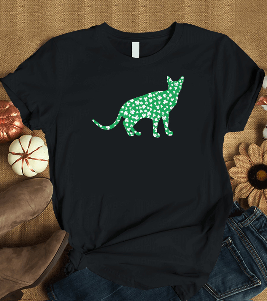 Abyssinian Cat Clover Print for St Patrick Day Pet Lovers T-Shirt