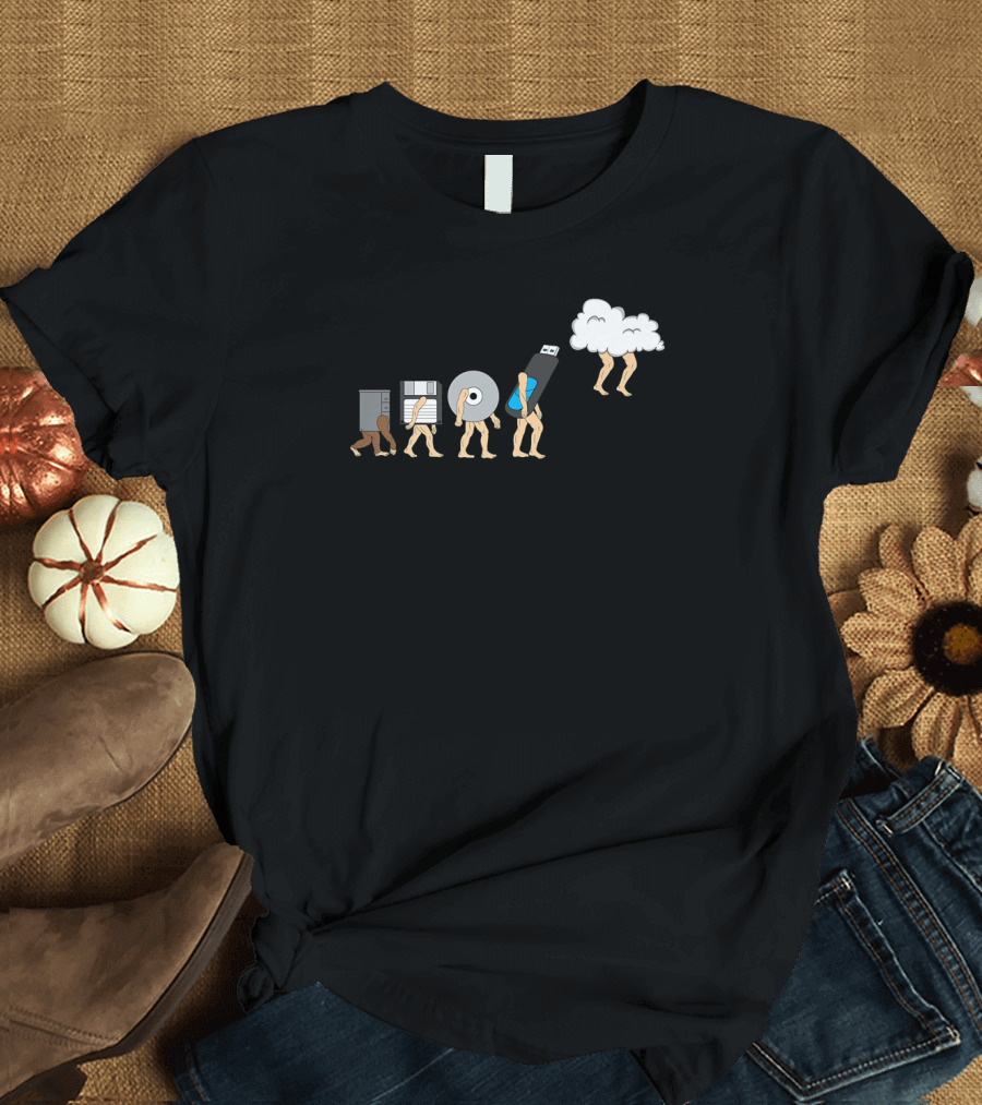 Evolution of Funny Computer Engineering Geek Software Disks to Cloud T-Shirt