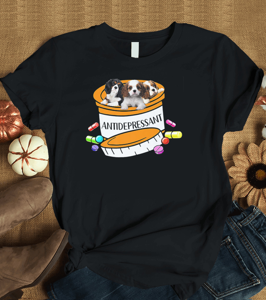 Cavalier King Charles Spaniel Antidepressant Puppies in Prescription Pill Bottle T-Shirt