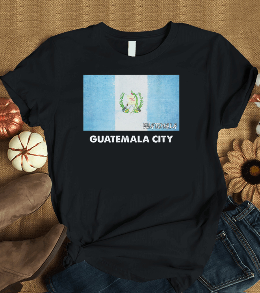 Guatemala National Flag with Guatemala City and Guatemala Text T-Shirt