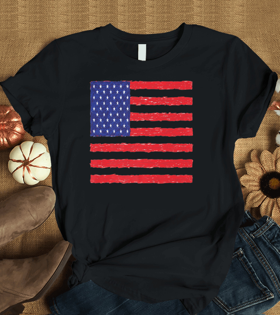 Usa Flag 4Th America Independence Day Hand Drawn T-Shirt