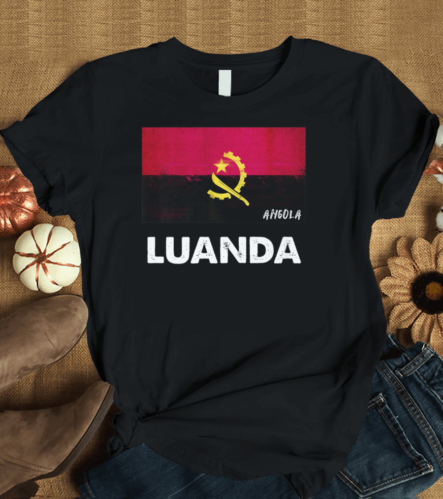 Luanda Angola Flag Emblem with Text T-Shirt