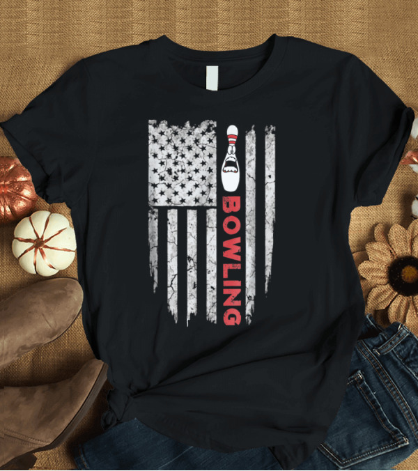T-Shirt: Bowling American Flag Bowling Pin T-Shirt Bowling American Flag Bowling Pin T-Shirt