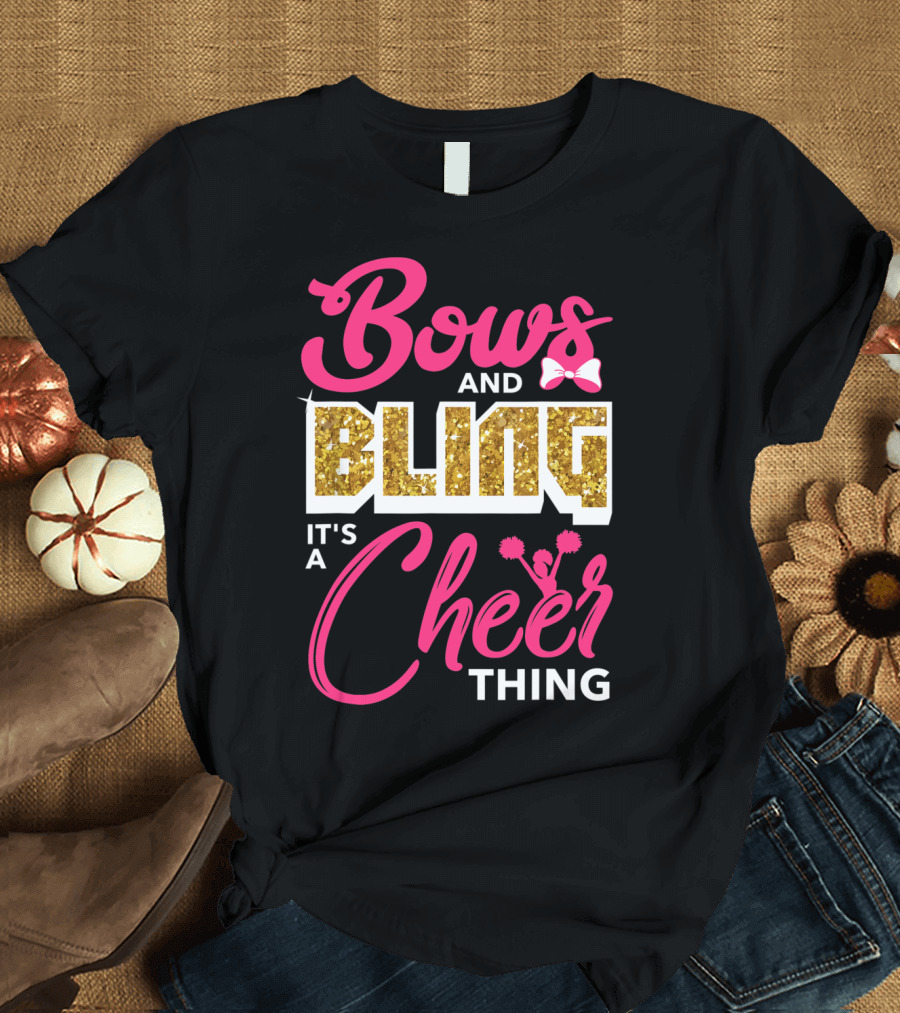 Bows and Bling It's a Cheer Thing Cheerleading Pom Pom Bow Glitter T-Shirt