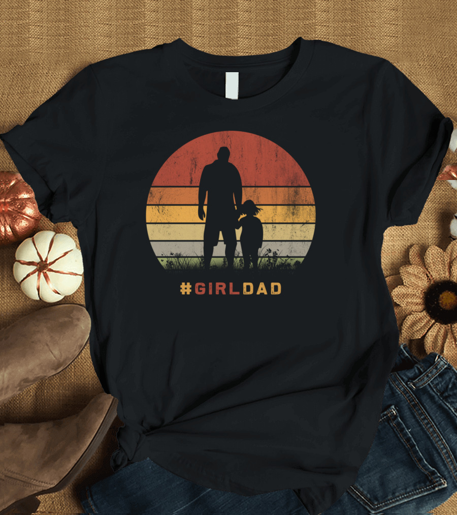 Girldad Father Daughter Silhouette Vintage Sunset Retro T-Shirt