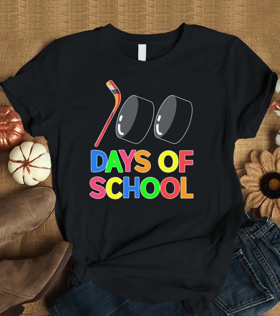 100 Days of School Hockey Puck and Stick T-Shirt