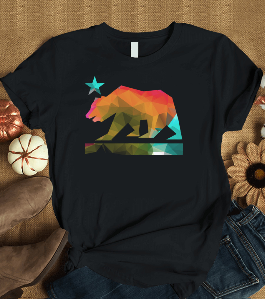 California Bear with Fractal Geometric Colors and Star T-Shirt