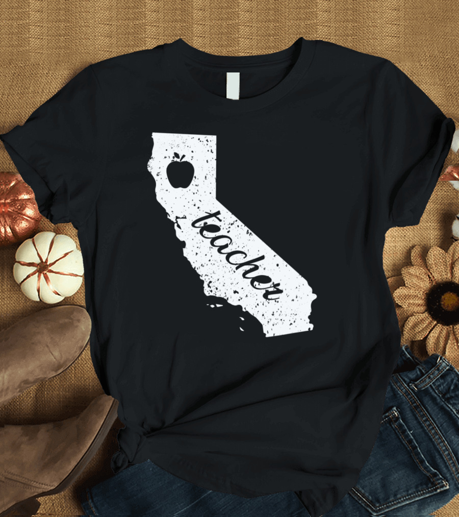 Red For Ed California Teacher Strike Public Ed Teacher Apple Map T-Shirt