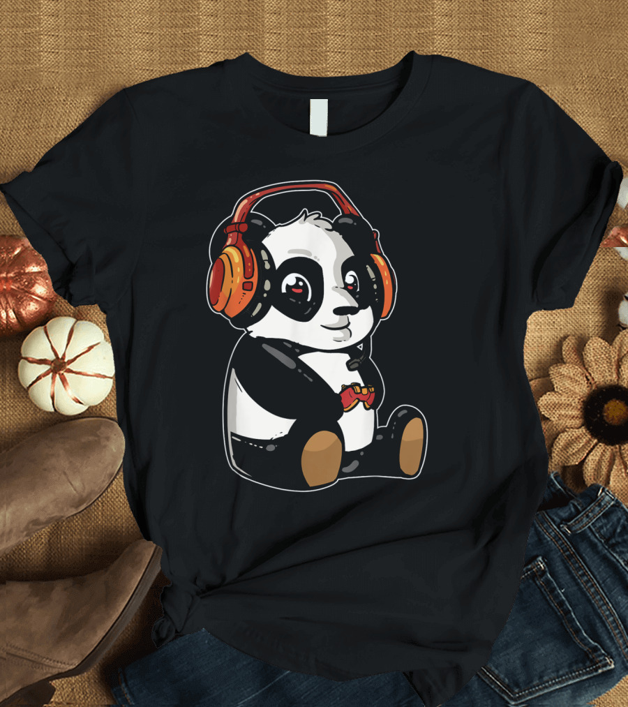 Gaming Panda Pew Gamer with Headphones and Controller T-Shirt