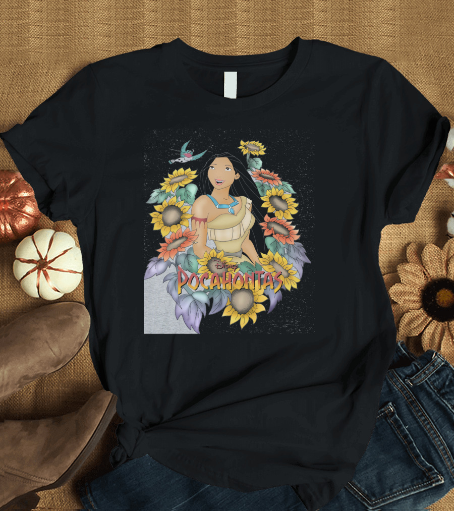 Disney Pocahontas Surrounded by Sunflowers and Hummingbird T-Shirt