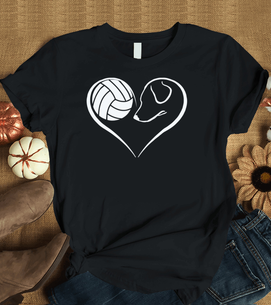 Heart-Shaped Volleyball and Dog Design Easily Distracted Sports Fans T-Shirt