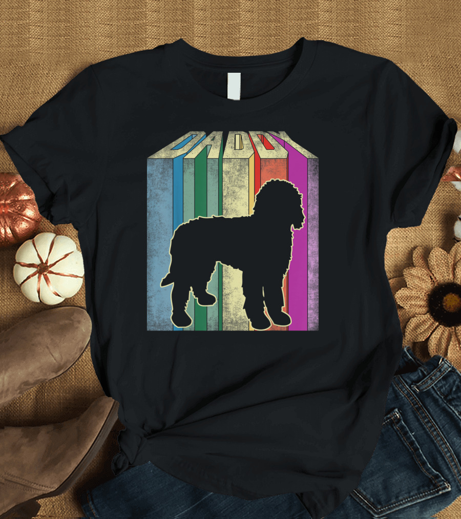 Daddy Retro Doodle Dog Silhouette Stripes T-Shirt