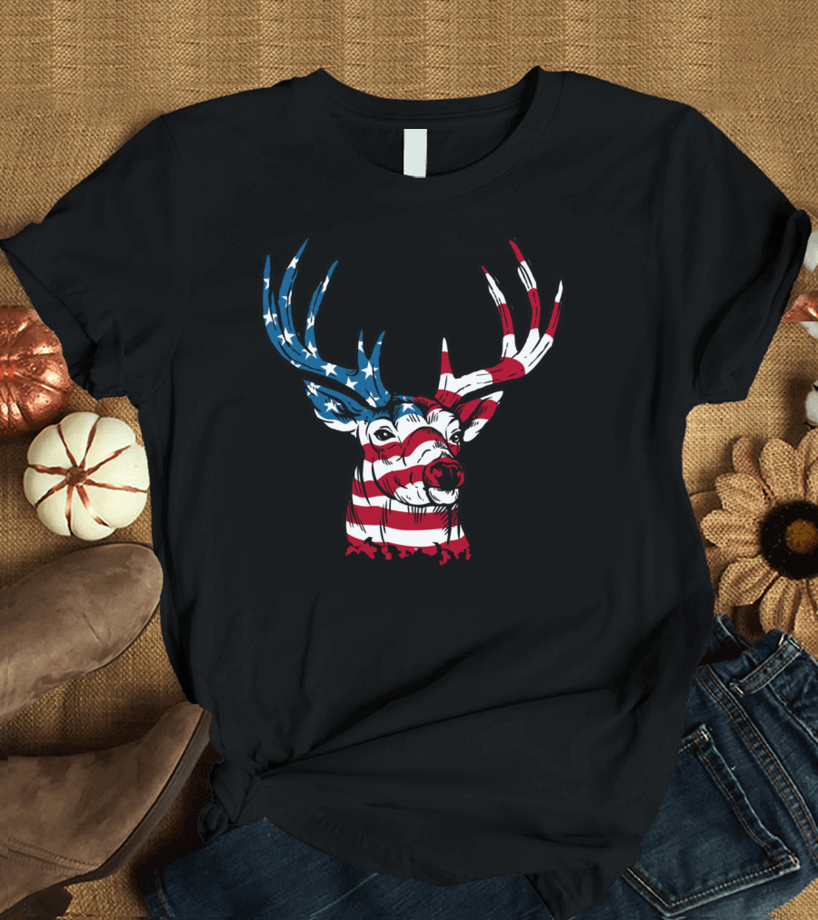 American Flag Patriotic Deer 4th of July Gear T-Shirt