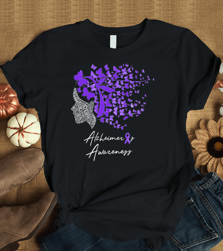 Alzheimer's Awareness Purple Butterfly Ribbon Hope Cure Advocate T-Shirt