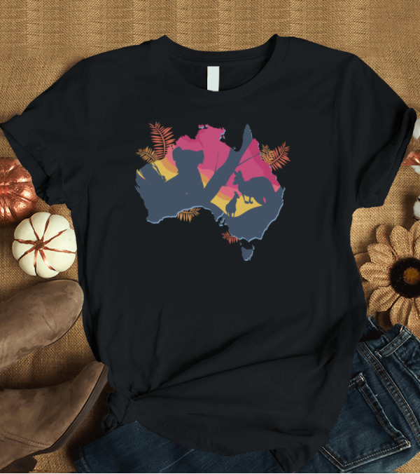 T-Shirt: Australia Fires Wildlife Silhouettes Kangaroo Koala Map T-Shirt Australia Fires Wildlife Silhouettes Kangaroo Koala Map T-Shirt