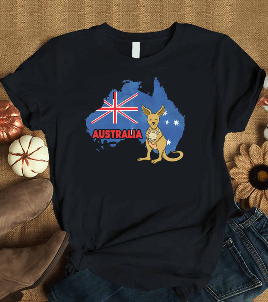 Australia Strong Flag Kangaroo Map T-Shirt