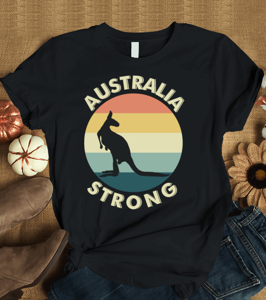 Australia Strong Kangaroo Retro Vintage Sun Stripes T-Shirt