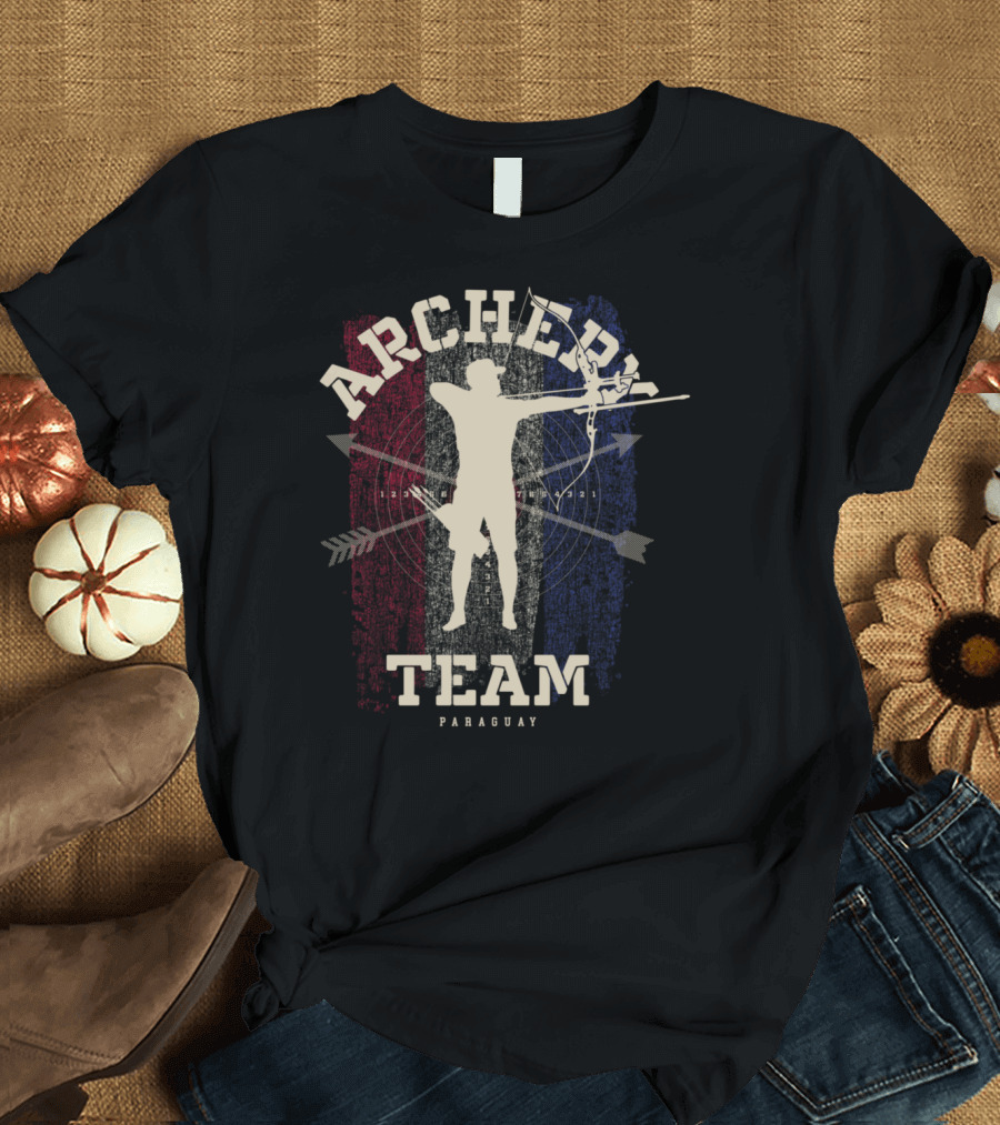 Paraguay Archery Team Silhouette with Paraguayan Flag Colors T-Shirt