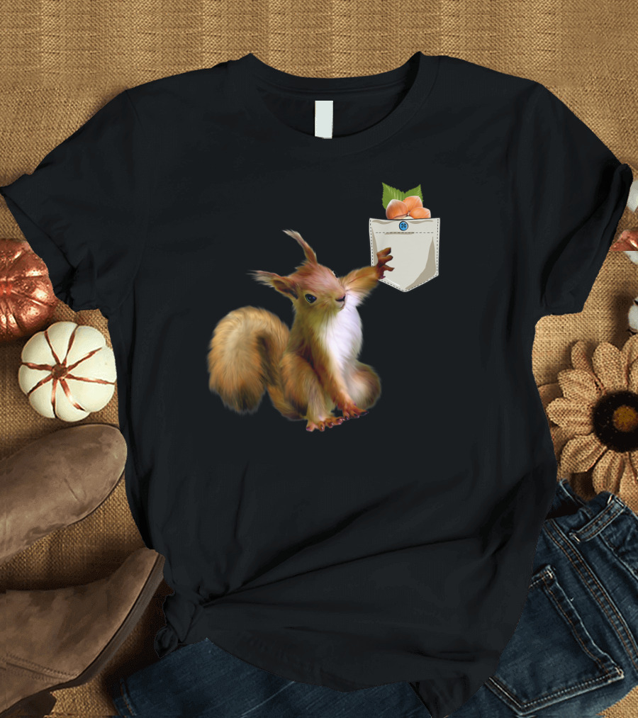Squirrel Reaching For Nuts In Your Pocket With Hazel Leaves T-Shirt