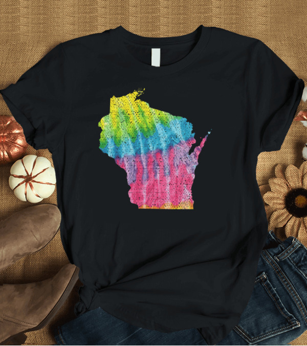 T-Shirt: Wisconsin Tie Dye Rainbow State Map T-Shirt Wisconsin Tie Dye Rainbow State Map T-Shirt