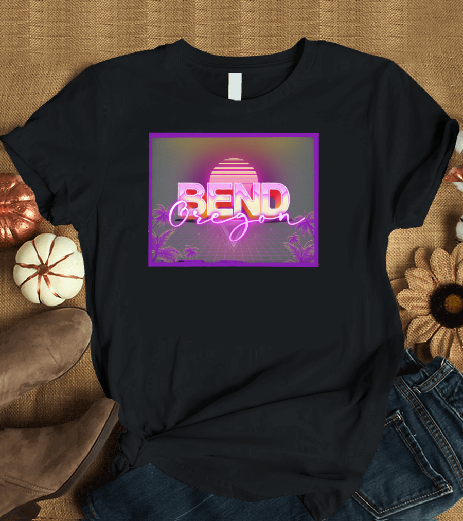 Bend Oregon 80s Style Neon Sunset Vice Aesthetic T-Shirt