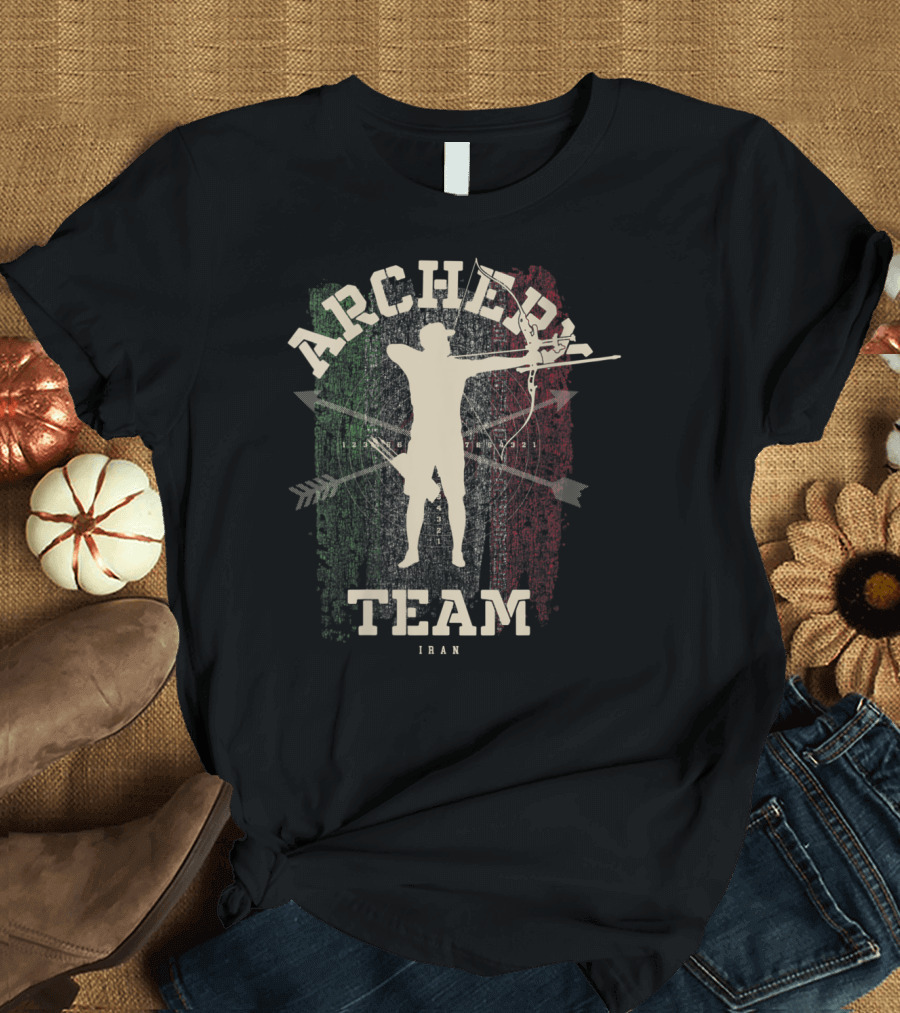 Iran Archery Team Silhouette with Flag Colors and Bow T-Shirt