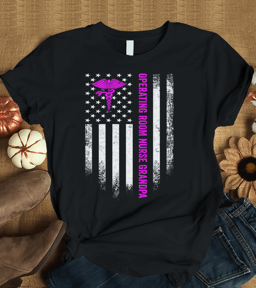Vintage USA American Flag Operating Room Nurse Grandpa T-Shirt