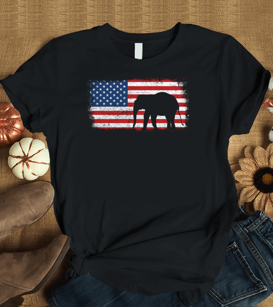 Asian Elephant American Flag T-Shirt
