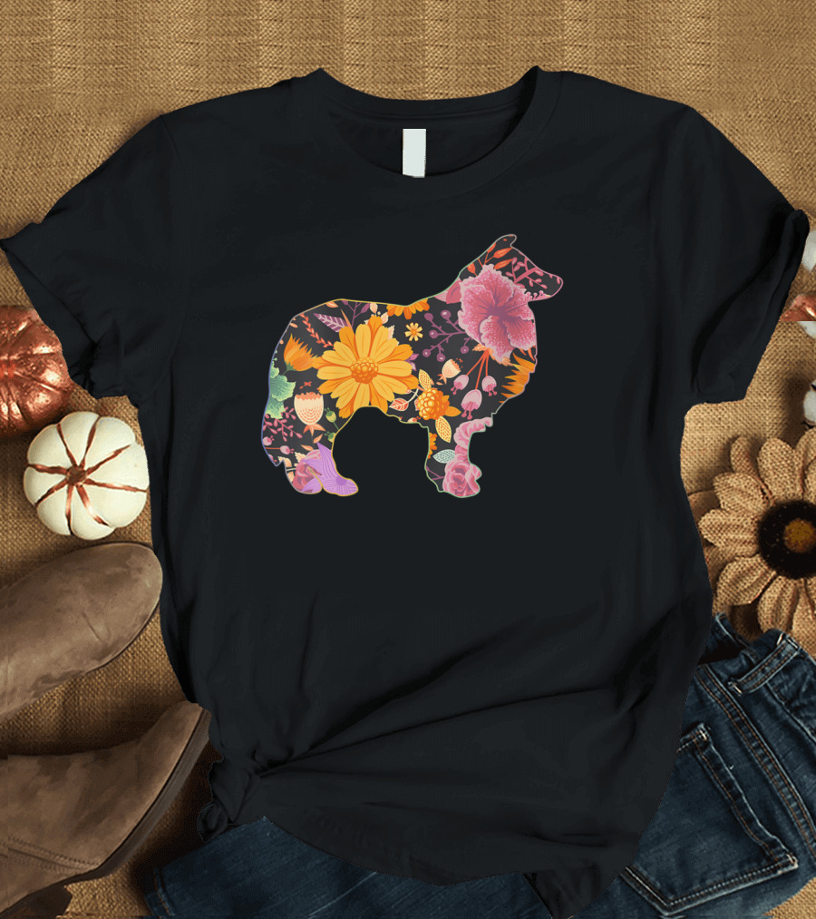 Collie Rough Floral Colorful Flower T-Shirt