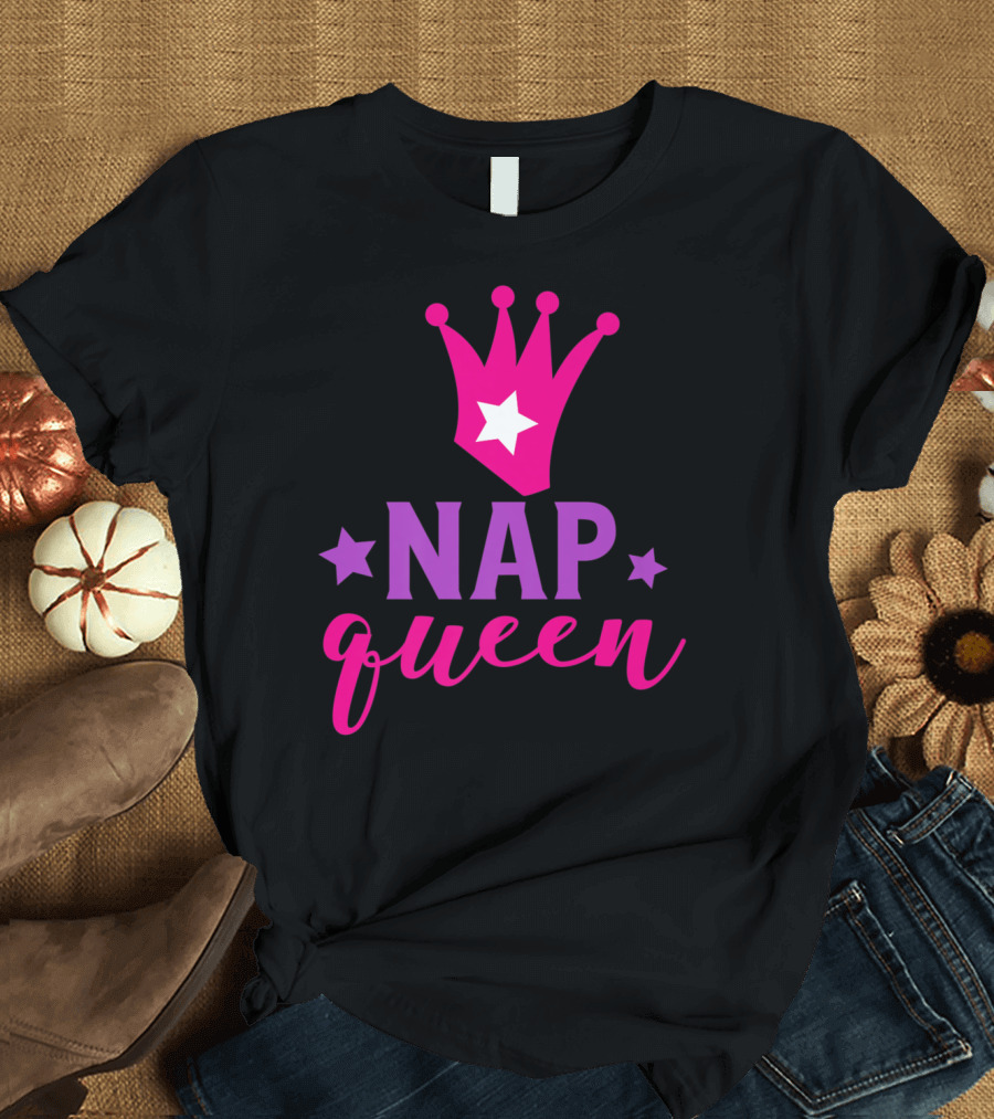 Nap Queen Funny Napping Sleeping Sleepyhead Pink Crown Star T-Shirt