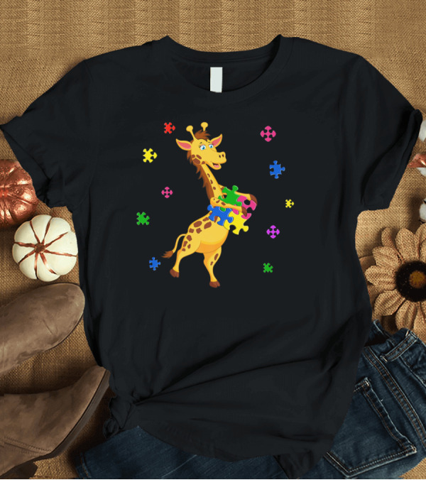 T-Shirt: Autism Awareness Flossing Giraffe Colorful Puzzle Pieces T-Shirt Autism Awareness Flossing Giraffe Colorful Puzzle Pieces T-Shirt