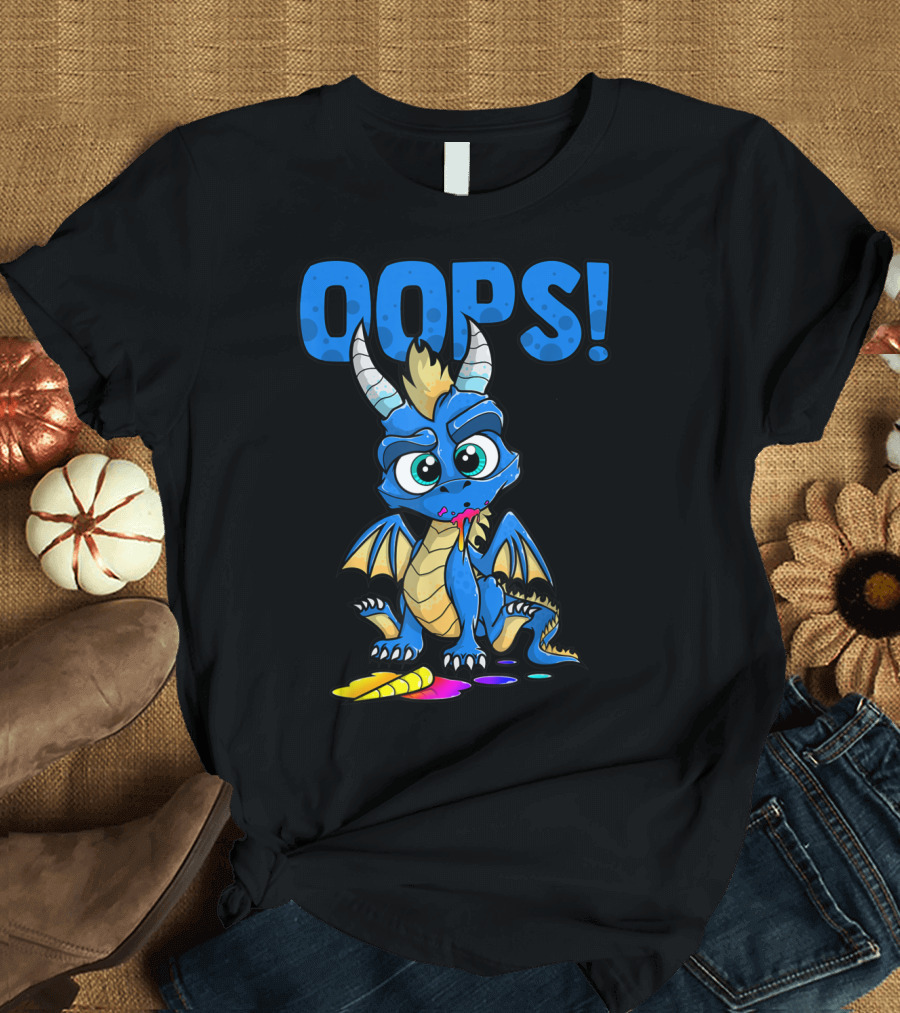 Oops My Dragon Ate Your Unicorn Colorful Cartoon Humor T-Shirt