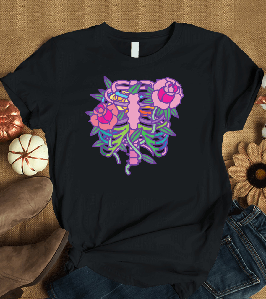 Pastel Goth Aesthetic Anime Rib Cage Roses T-Shirt
