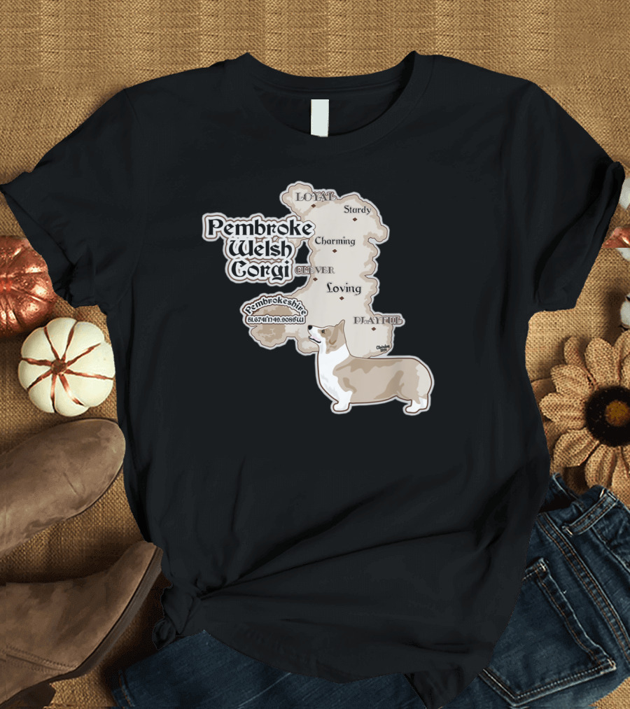 Pembroke Welsh Corgi Pembrokeshire Loyal Sturdy Charming Clever Loving Dog Hub Map of Wales T-Shirt