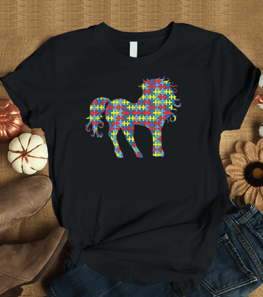 Pony Autism Awareness Kids Foal Nag Puzzle Day Multicolored Horse T-Shirt