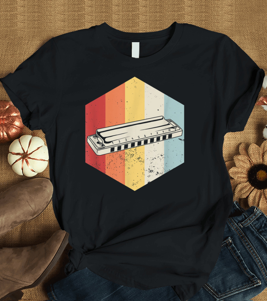 Retro Vintage Harmonica Mouth Classic Stripes T-Shirt