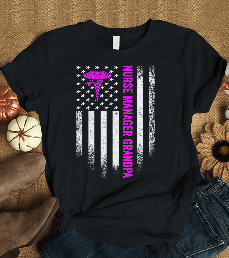 Vintage USA Flag Nurse Manager Grandpa Caduceus Emblem T-Shirt