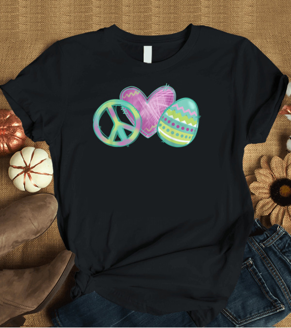 T-Shirt: Peace Sign Heart Easter Egg Funny Easter Day T-Shirt Peace Sign Heart Easter Egg Funny Easter Day T-Shirt