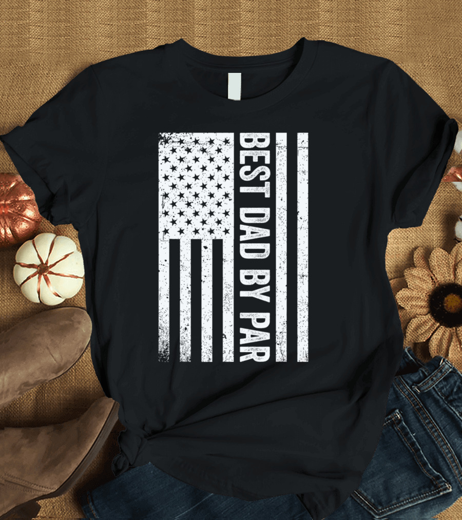 Best Dad By Par Vintage Retro Golf Father's USA Flag T-Shirt