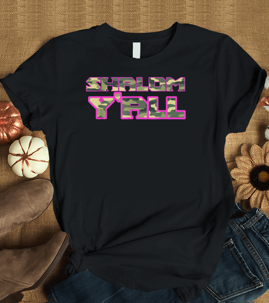 Shalom Y'all Camouflage Pink Outline T-Shirt