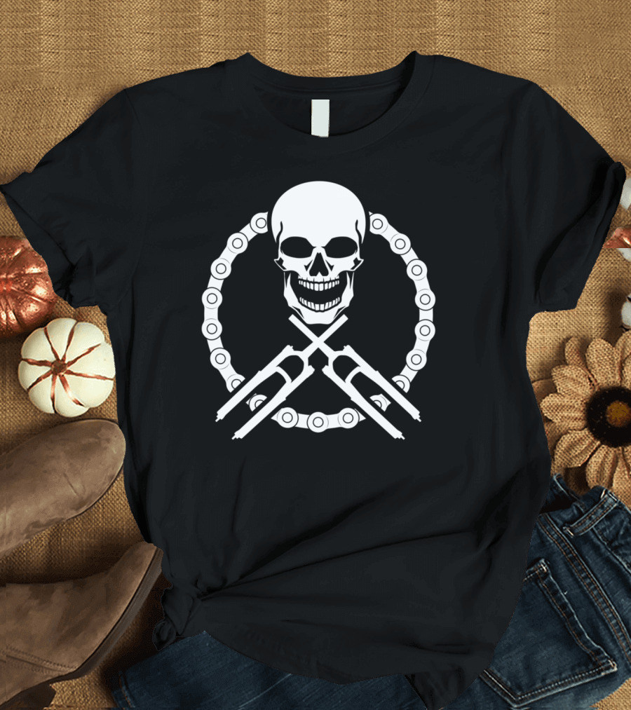 Skull Cross Forks Chain Mountain Bike T-Shirt