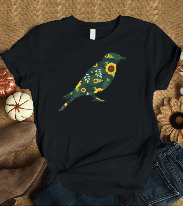 T-Shirt: Budgerigar Sunflower Floral Budgie Bird with Leaves T-Shirt Budgerigar Sunflower Floral Budgie Bird with Leaves T-Shirt
