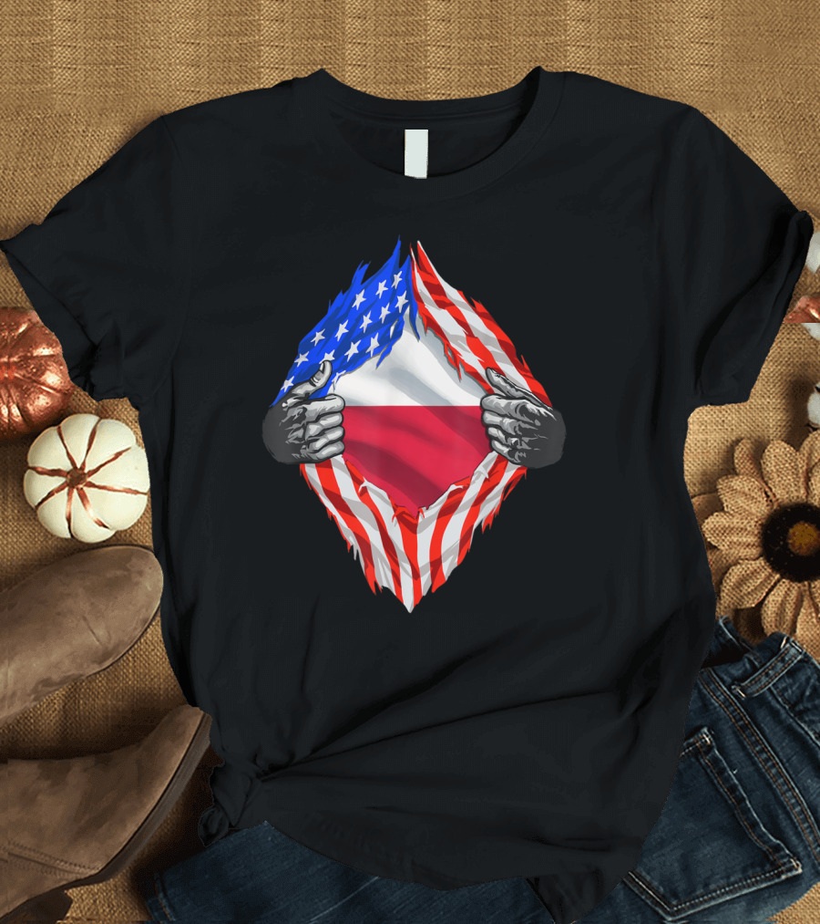 Super Polish Heritage Poland Roots USA Flag Pride T-Shirt