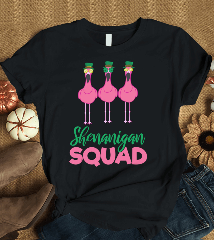 Shenanigan Squad Funny Lucky Flamingo Trio T-Shirt