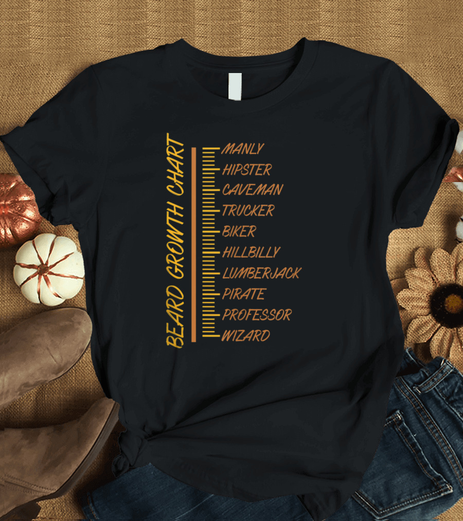 Beard Growth Chart Manly Hipster Caveman Trucker Biker Hillbilly Lumberjack Pirate Professor Wizard T-Shirt