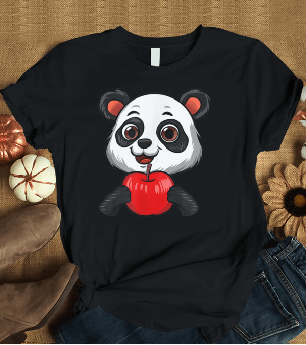 T-Shirt: Appelover Cute Giant Panda Bear with Red Apple Mania Unique T-Shirt Appelover Cute Giant Panda Bear with Red Apple Mania Unique T-Shirt