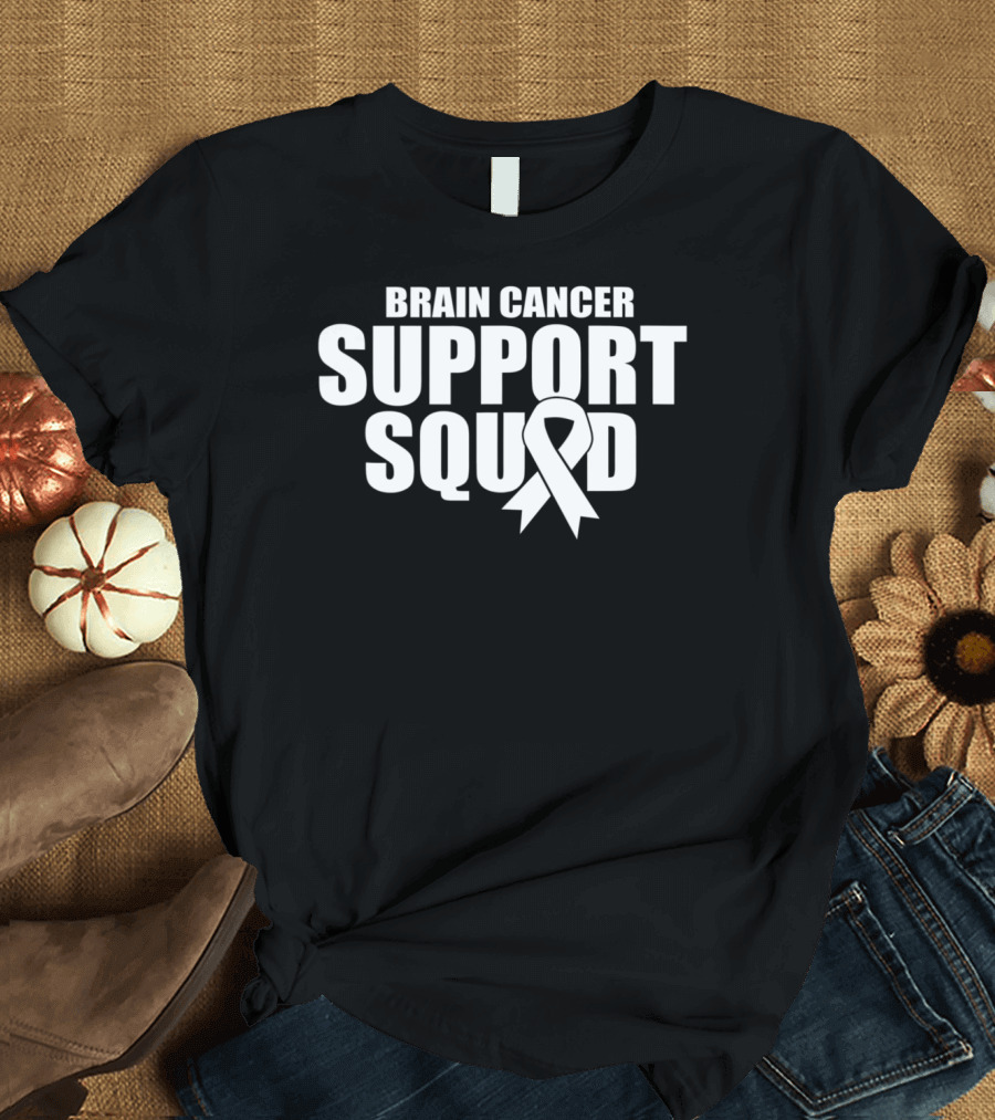 Brain Cancer Support Squad Ribbon Symbol for Family Unity T-Shirt